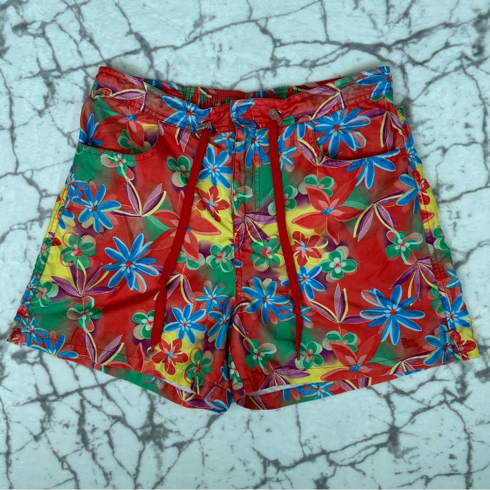 BODY GLOVE Women's M Swim Board Shorts Floral Print Red Blue Green Flowers